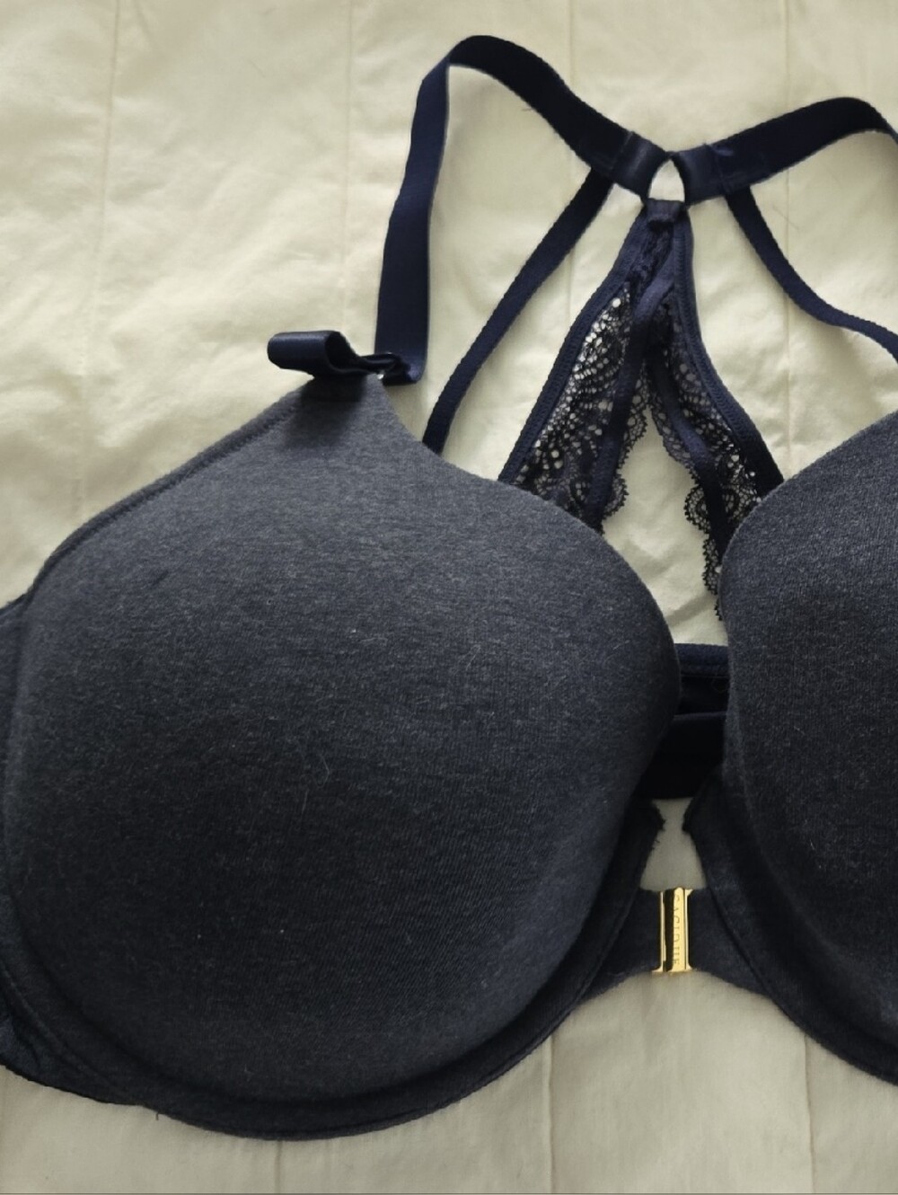 Cacique Women’s Navy Lace-Back Racerback T-Shirt Bra